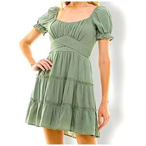 Trixxi Cottagecore Green Ruched Flare Dress Women Christmas Party Size Large